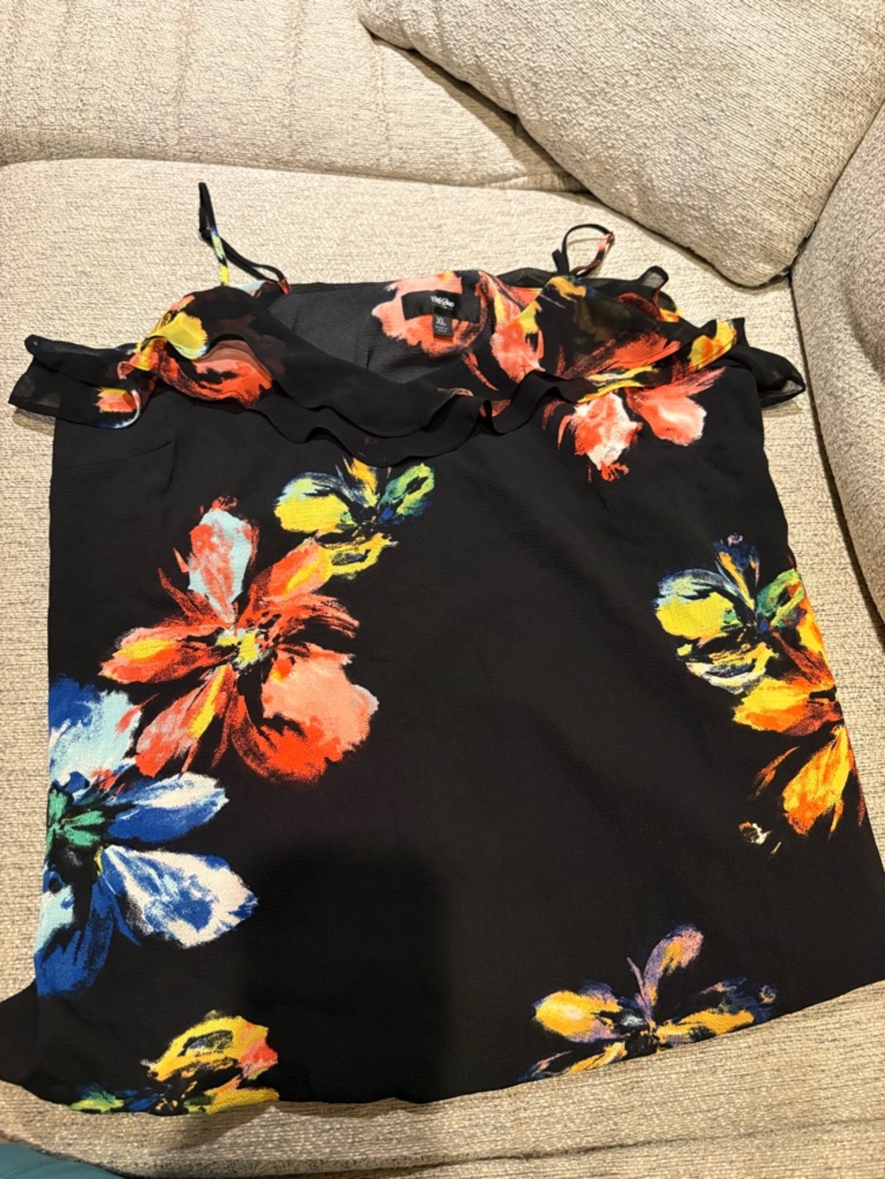 Mossimo Supply Co. Black Floral Ruffle-Trim Camisole